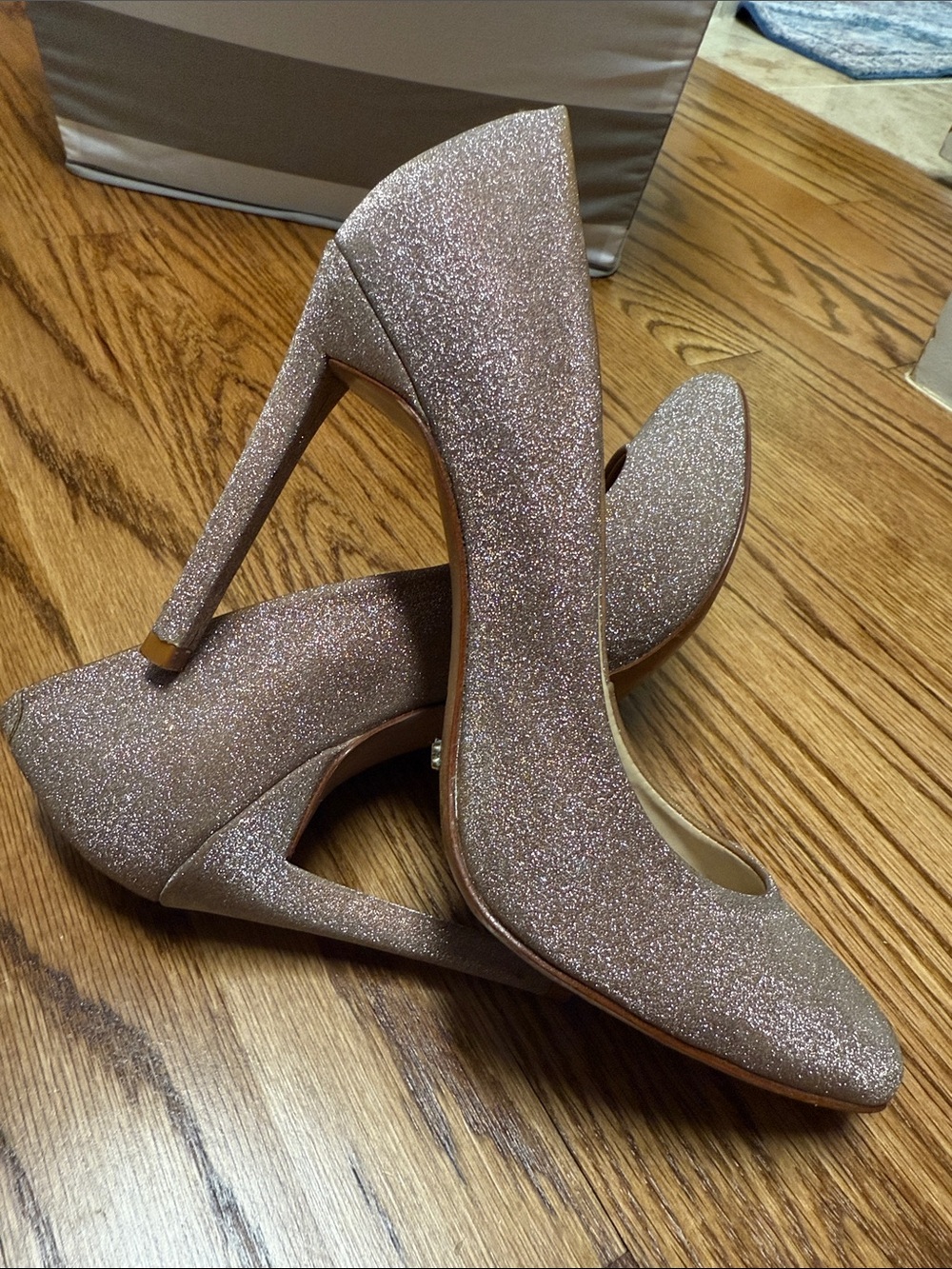 SCHUTZ Champagne Rose Gold Glitter Stiletto Pumps Heels